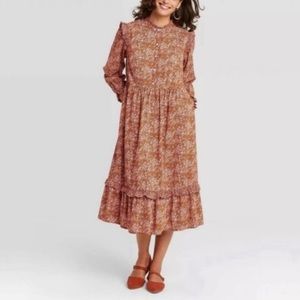 Universal Thread prairie cotton floral dress orange cottagecore ruffle size XS